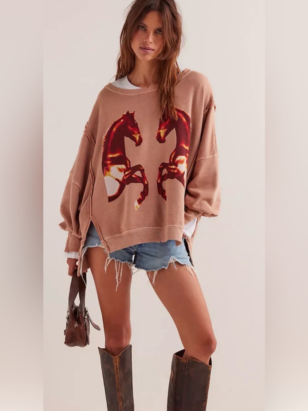 Free People 🌟NWT🌟We The Free Graphic Camden Pullover /Mirrored Horses